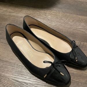 Sleek Bow Leather Ballerina Flats